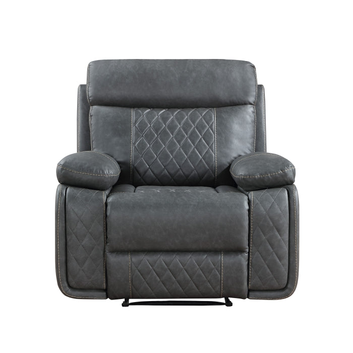 3-Piece Grey Faux Leather Sofa, Loveseat & Recliner Set with Power Motion Recliners – 8195-3PC