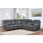 3-Piece Grey Faux Leather Recliner Sectional Sofa with Consoles – 8196
