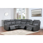 3-Piece Grey Faux Leather Recliner Sectional Sofa with Consoles – 8196