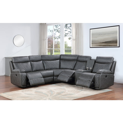 3-Piece Grey Faux Leather Power Motion Recliner Sectional Sofa with Consoles – 8197