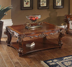 Acme 82002 Astoria grand esmeralda vendome cherry finish wood carved accents square coffee table