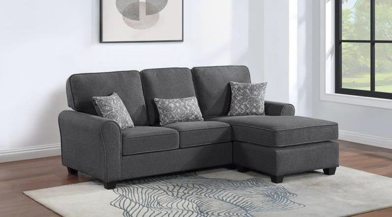2-Piece Grey Linen-Like Fabric Sectional Sofa with Reversible Ottoman Chaise - 8201-2PC