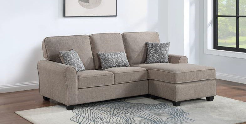 8203-2PC 2 pc Mercury Row light brown linen like fabric sectional sofa reversible ottoman chaise