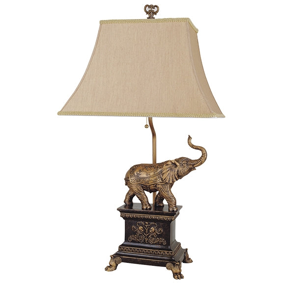 8203 Antique gold finish poly resin ornate elephant table lamp with rectangular shade
