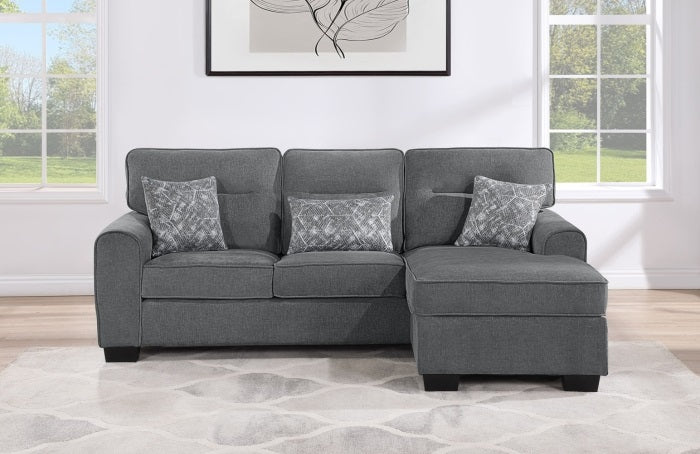 8208-2PC 2 pc Mercury Row charcoal chenille fabric sectional sofa reversible ottoman chaise