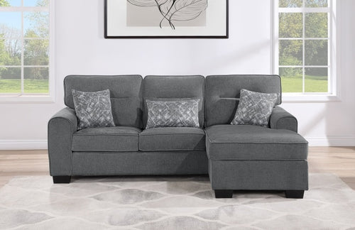2-Piece Charcoal Chenille Fabric Sectional Sofa with Reversible Ottoman Chaise - 8208-2PC
