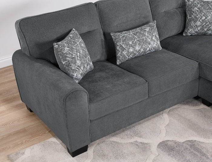 8208-2PC 2 pc Mercury Row charcoal chenille fabric sectional sofa reversible ottoman chaise