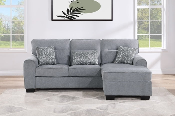 2-Piece Light Grey Chenille Fabric Sectional Sofa with Reversible Ottoman Chaise - 8029-2PC