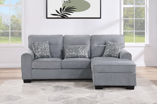 2-Piece Light Grey Chenille Fabric Sectional Sofa with Reversible Ottoman Chaise - 8029-2PC
