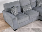 2-Piece Light Grey Chenille Fabric Sectional Sofa with Reversible Ottoman Chaise - 8029-2PC