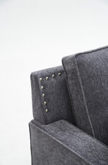 3-Piece Dark Grey Chenille Fabric Sectional Sofa with Nail Head Trim, Pocket Spring Seating & Throw Pillows - 8070
