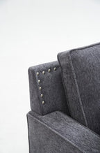 3-Piece Dark Grey Chenille Fabric Sectional Sofa with Nail Head Trim, Pocket Spring Seating & Throw Pillows - 8070