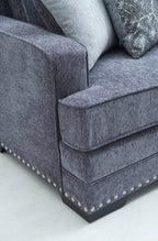 3-Piece Dark Grey Chenille Fabric Sectional Sofa with Nail Head Trim, Pocket Spring Seating & Throw Pillows - 8070
