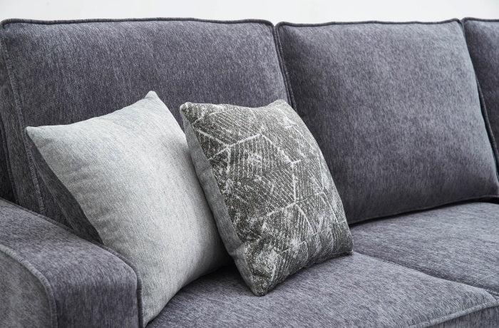 3-Piece Dark Grey Chenille Fabric Sectional Sofa with Nail Head Trim, Pocket Spring Seating & Throw Pillows - 8070