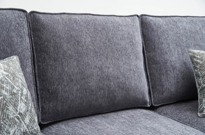 3-Piece Dark Grey Chenille Fabric Sectional Sofa with Nail Head Trim, Pocket Spring Seating & Throw Pillows - 8070