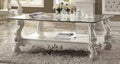 Acme 82103 Rosdorf park loden versailles bone white finish wood carved accents glass top coffee table