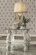 Acme 82104 Rosdorf park loden versailles bone white finish wood carved accents glass top chair side end table