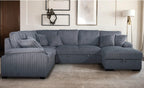 Venice 4-Piece Dark Grey Corduroy Sectional Sofa with Pull-Out Sleeper & Storage Chaise - 8221-4PC