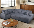 Venice 4-Piece Dark Grey Corduroy Sectional Sofa with Pull-Out Sleeper & Storage Chaise - 8221-4PC