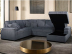 Venice 4-Piece Dark Grey Corduroy Sectional Sofa with Pull-Out Sleeper & Storage Chaise - 8221-4PC