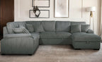 Venice 4-Piece Grey Corduroy Sectional Sofa with Pull-Out Sleeper & Storage Chaise - 8222-4PC