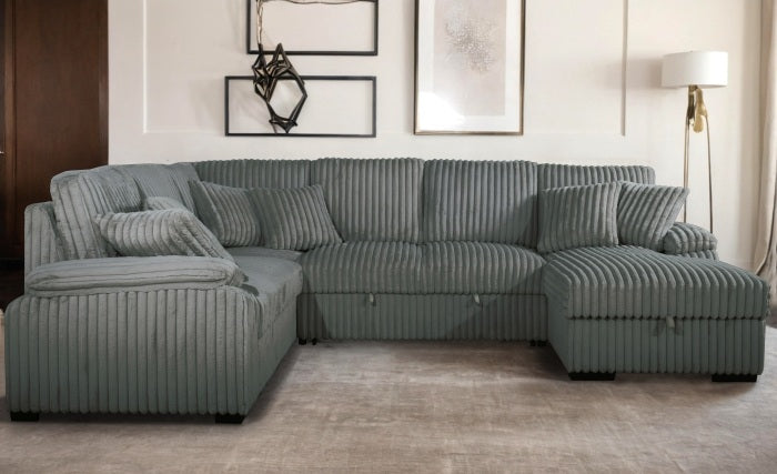 Venice 4-Piece Grey Corduroy Sectional Sofa with Pull-Out Sleeper & Storage Chaise - 8222-4PC