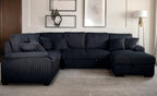 Venice 4-Piece Black Corduroy Sectional Sofa with Pull-Out Sleeper & Storage Chaise - 8223-4PC