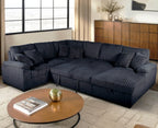 Venice 4-Piece Black Corduroy Sectional Sofa with Pull-Out Sleeper & Storage Chaise - 8223-4PC