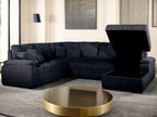 Venice 4-Piece Black Corduroy Sectional Sofa with Pull-Out Sleeper & Storage Chaise - 8223-4PC