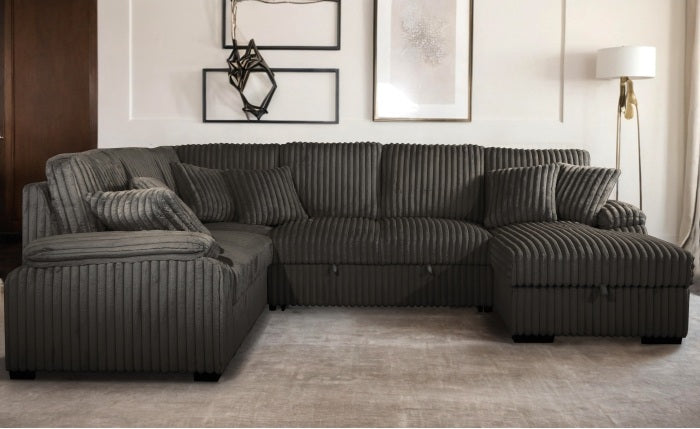 Venice 4-Piece Brown Corduroy Sectional Sofa with Pull-Out Sleeper & Storage Chaise - 8225-4PC