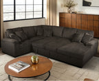 Venice 4-Piece Brown Corduroy Sectional Sofa with Pull-Out Sleeper & Storage Chaise - 8225-4PC