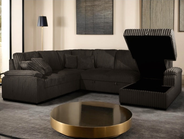 Venice 4-Piece Brown Corduroy Sectional Sofa with Pull-Out Sleeper & Storage Chaise - 8225-4PC