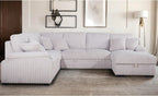 8226-4PC 4 pc Venice beige corduroy fabric sectional sofa set pull out sleep area and storage chaise