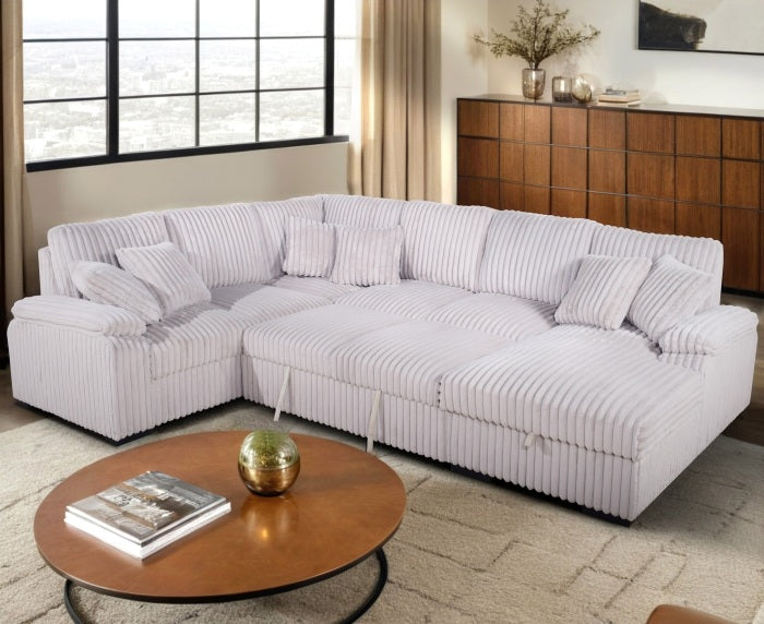 8226-4PC 4 pc Venice beige corduroy fabric sectional sofa set pull out sleep area and storage chaise