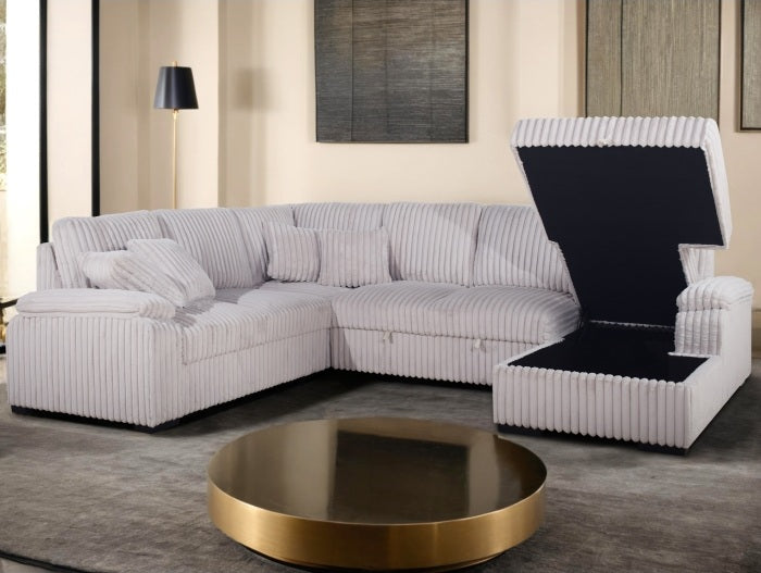 8226-4PC 4 pc Venice beige corduroy fabric sectional sofa set pull out sleep area and storage chaise