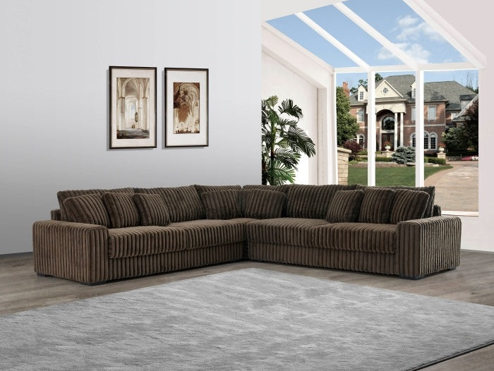 Montclaire 3-Piece Brown Corduroy 129" L-Shaped Sectional Sofa Set - 8229-3PC