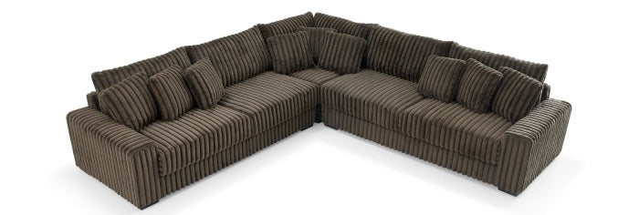 Montclaire 3-Piece Brown Corduroy 129" L-Shaped Sectional Sofa Set - 8229-3PC