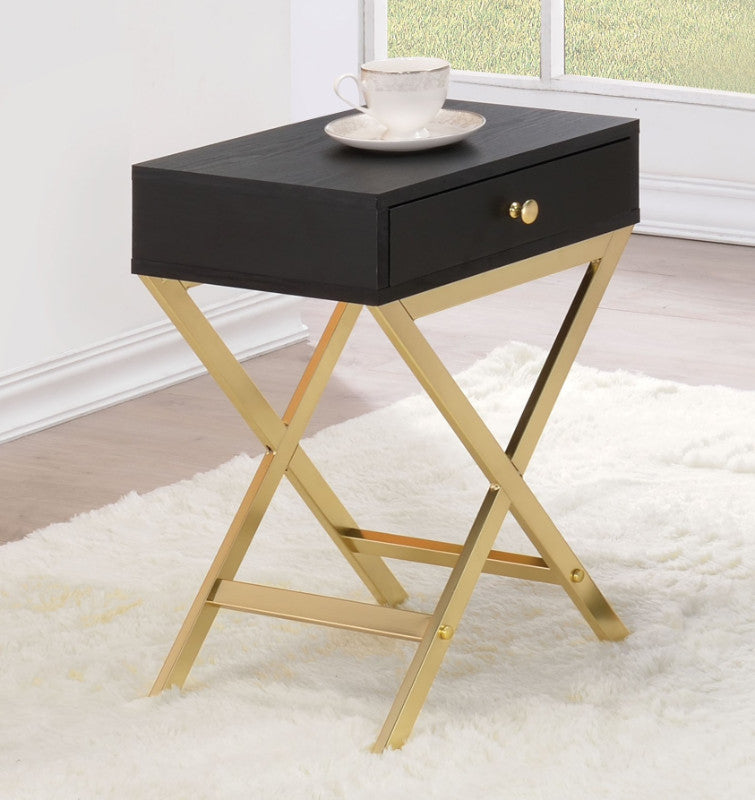 Acme 82296 Ivy bronx durlston coleen black finish wood brass finish frame side table
