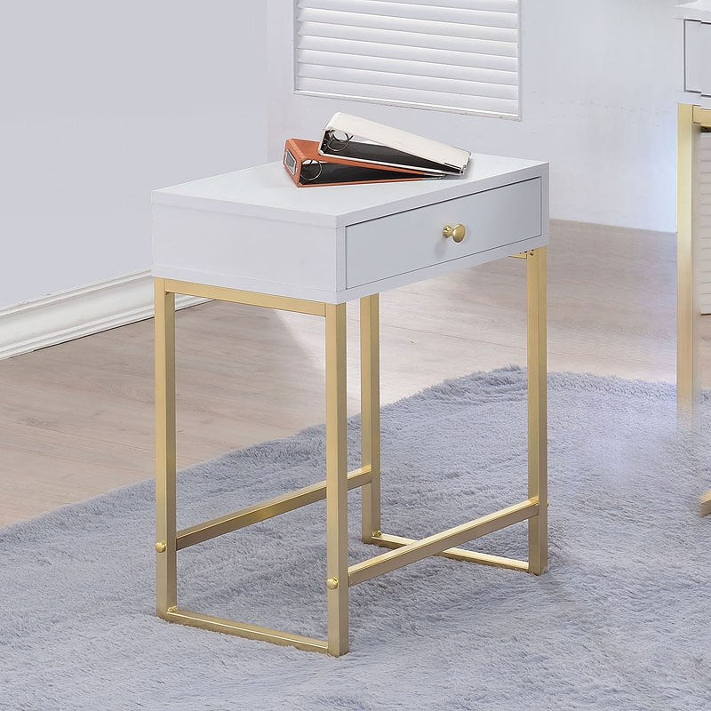 Acme 82298 Willa arlo interiors dayne thynes coleen white finish wood brass finish frame side table