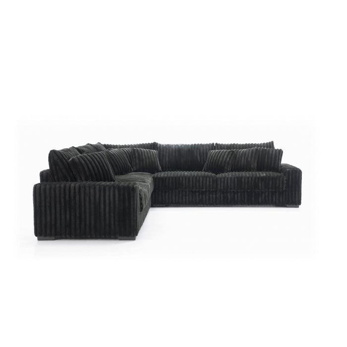 8230-3PC 3 pc Montclaire black corduroy fabric 129" "L" shaped sectional sofa set