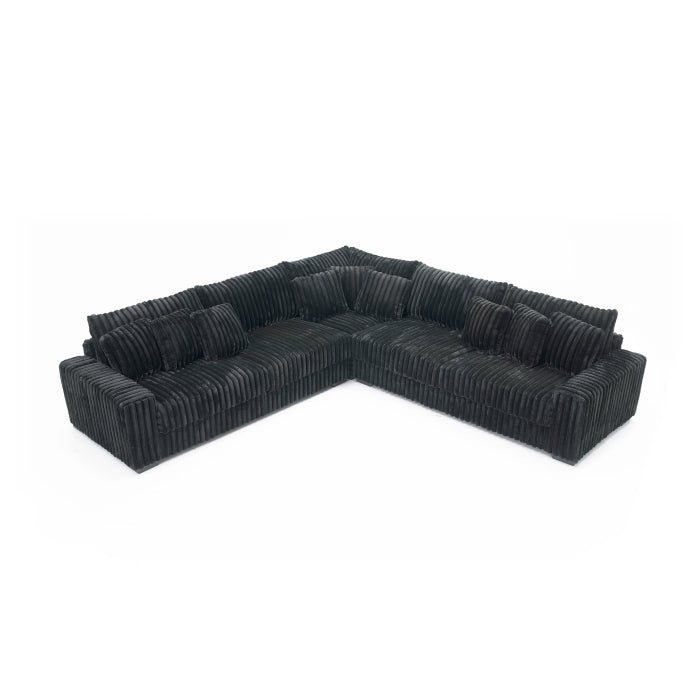 8230-3PC 3 pc Montclaire black corduroy fabric 129" "L" shaped sectional sofa set