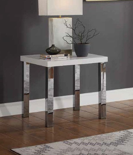 Acme 82332 Orren ellis silikou harta modern white high gloss finish end table