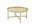 Acme 82335 Everly quinn aksil Mithea gold metal frame oak finish round top coffee table