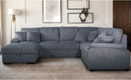 8234-4PC 4 pc Venice dark grey corduroy fabric sectional sofa set pull out sleep area and storage chaise