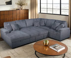 8234-4PC 4 pc Venice dark grey corduroy fabric sectional sofa set pull out sleep area and storage chaise