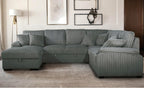 Venice 4-Piece Light Grey Corduroy Sectional Sofa with Pull-Out Sleeper & Storage Chaise - 8235-4PC