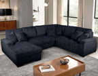 Venice 4-Piece Black Corduroy Sectional Sofa with Pull-Out Sleeper & Storage Chaise - 8236-4PC