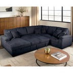 Venice 4-Piece Black Corduroy Sectional Sofa with Pull-Out Sleeper & Storage Chaise - 8236-4PC