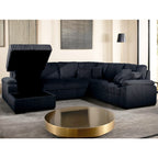 Venice 4-Piece Black Corduroy Sectional Sofa with Pull-Out Sleeper & Storage Chaise - 8236-4PC
