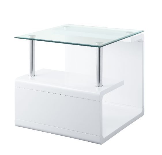 Acme 82362 Oreren ellis ledonna sled nevaeh white high gloss finish glass top end table